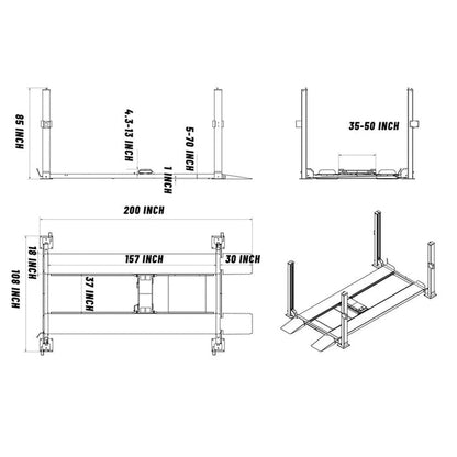 Katool KT-4H850 8,500lbs Heavy Duty 4 Post lift